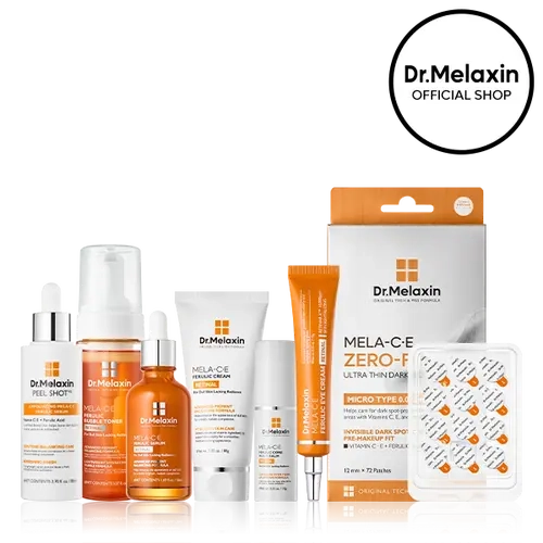 [Dr.Melaxin Official] MELA-C·E Vitamin C Glow Reset Set, 7-Piece | Bubble Toner, Ferulic Serum, Cream, Eye Cream, Multi Balm, Dark Spot Patch + Peel Shot | Vitamin C, E, Ferulic & Retinal | Dark Spot & Dullness Care | Korean Skincare