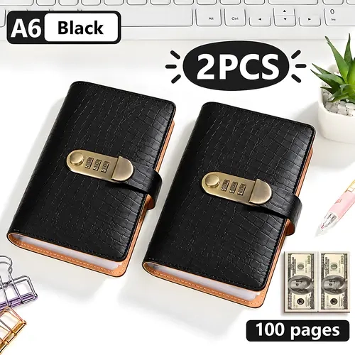 Men's Synthetic Leather Binder with Secure Combination Lock, 100 Transparent Pages for Cash & Important Info Storage, Portable Size for Daily Use