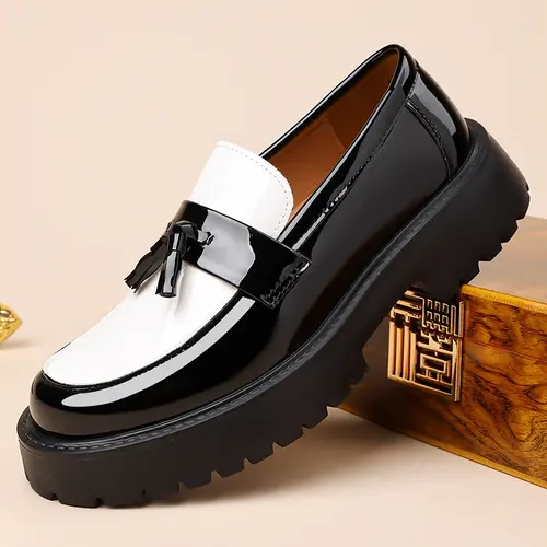 Ubetif Men's Pu Leather Tassel Loafer Footwear - Fashionable Casual Hands-Free Slip-Ins, Simple Elegant Plain Round Toe, Business Temperament Flats for Daily Wear, Valentine's Day Gift for Him