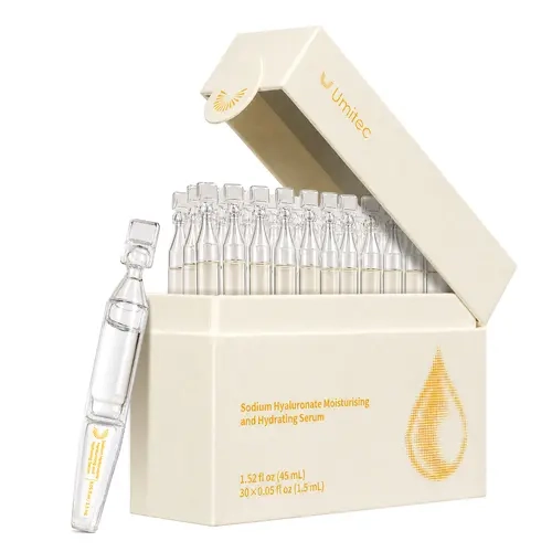 Hyaluronic Acid Serum for Face, 30 Individually Sealed Ampoules, 0.05 fl oz (1.5 mL) Each, Sodium Hyaluronate + Panthenol Hydrating Serum, Lightweight Fast-Absorbing Skincare for Dry Skin & Dewy Glow
