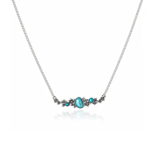 Wrangler Women's Southwestern Floral Motif Bar Necklace - Antique Gold Created Turquoise Pendant, Adjustable Cuban Link Chain, Boho Western Costume Jewelry, Birthday Gift Ideas