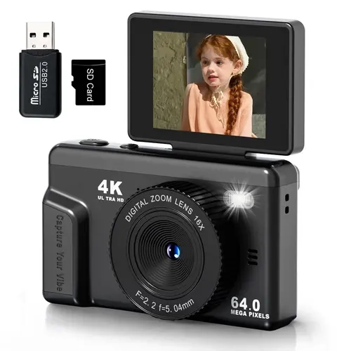 T-JERZENS Digital Point & Shoot Camera for Photography Beginners , 2.4 in 180° Flip Screen, Micro SD Card, Card Reader - Ideal Birthday Gift for Teens techvibes