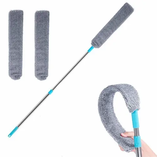 Retractable Crevice Duster Brush - 1count Steel Interior Cleaning Brush-Dusters, Soft Bristles, Ergonomic Design, Adjustable Long Handle, 2 Microfiber Cloths, Multi-Purpose for High Ceilings, Dryer Vents, Home Cleaning Supplies
