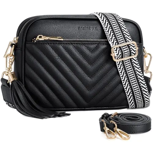 Bagsure Women's Quilted Crossbody Bags - Shoulder Handbags with 2 Adjustable Wide Straps, Ideal for Back to School Haul, Crossbody Bags For Women