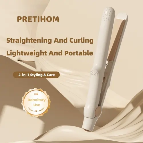 PretiHom 2-in-1 Hair Tool - Compact Versatile Flat Iron Straightener & Curling Iron, Lightweight Portable Beauty Styling Appliance