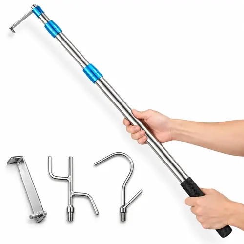 Stainless Steel Cargo Grabber Reach Retriever Tool, 6.3 Ft Telescopic Heavy-Duty Pole Truck Accessory with Hooks, Stuff for Pickup Trucks, Trailers, Stuff For Truck