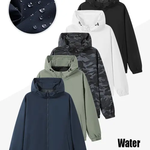 Unisex Hooded Windbreaker Jacket for Men and Women, Lightweight Full-Zip Outdoor Casual Windproof Coat with Adjustable Drawstring Hood