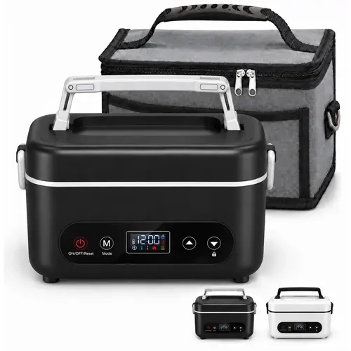 Modern Printed Insulated Cordless Heating Lunch Box Set for Adults, Rechargeable Tableware with 120-Min Timer, Stainless Steel Container & Lunch Bag for Work Travel Bento Box