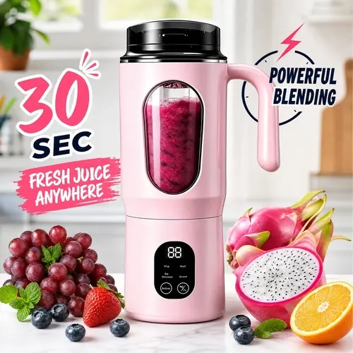 Sohochic Blush Pink 580ML Cordless Handheld Blender - Compact Form, USB Rechargeable, 22000 RPM, BPA-Free Food Grade Material, LED Display, Self-Cleaner, Ice Crusher, USB-Based Portable Blender Kitchen Appliance for Smoothies, Usb-Based Portable Blenders