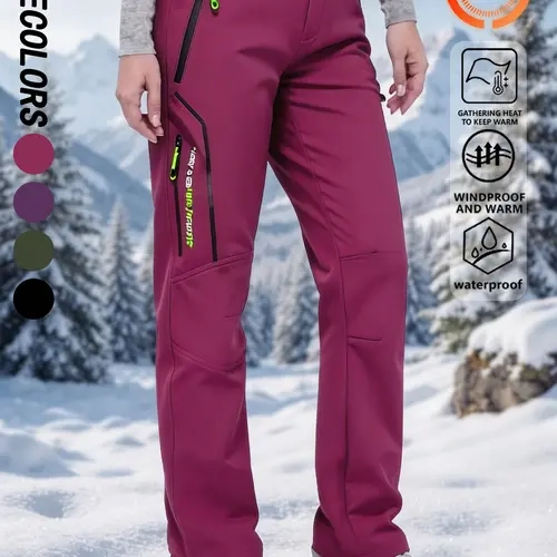 Women’s Thickened Fabric Polyester Blend Full Length Softshell Pants - Hiking Outfits Women, Zip Pockets, Outdoor Wear, Winter Workouts & Everyday Use