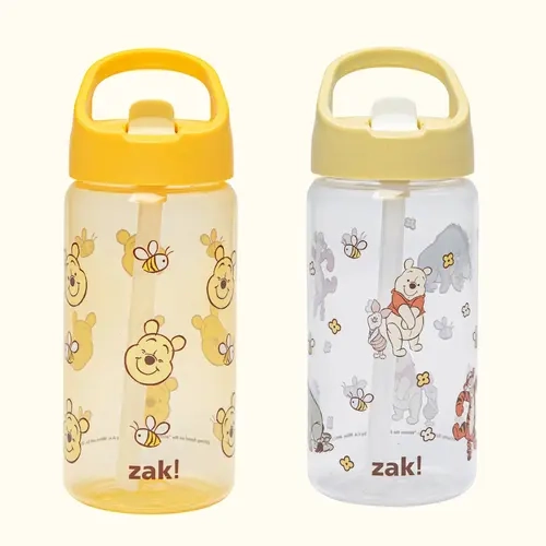 Zak Designs Siply Clutch Kids Leakproof Water Bottle - 16 oz BPA-Free Reusable Plastic Drinkware with Flip-Up Spout, Folding Straw, Carry Handle, Cupholder Friendly, Dishwasher Safe, 2-Pack for Preschool, Home, Car