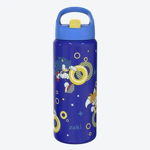 Zak Designs Siply Clutch Kids Insulated Water Bottle - 20 oz Stainless Steel Vacuum Insulated Drinkware with Leakproof Flip-Up Spout, Folding Straw, Carry Handle, Cupholder Friendly, Cold 10 Hours for School, Sports