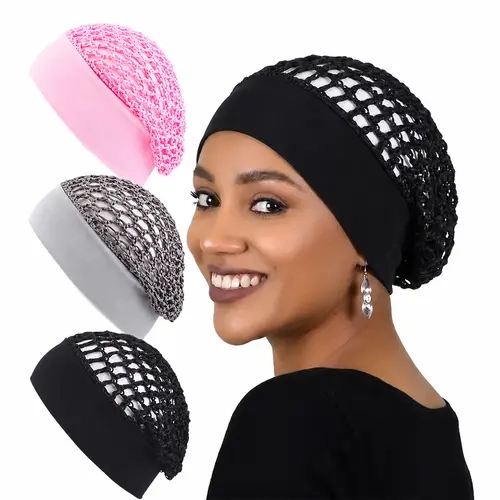 Humwam 3-Count Stretchy Wide Band Sleeping Bonnet - Soft Protective Haircare Cap, Lightweight Shower Caps, Breathable Showerproof Bathroom Accessory for Short-Haired Adults