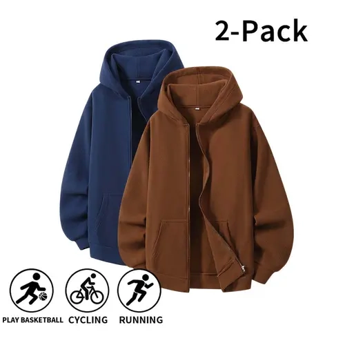Casual Zip-Up Hooded Fleece Jacket for Men Loose Relax Silhouette for Fitness-Focused Young Males Great For Sports Training And Daily Streetwear