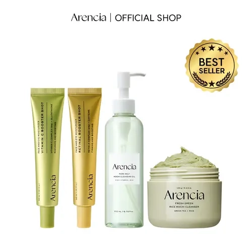 [Best Selling Bundle] Vitamin C + Retinal Booster Shots, Green Rice Mochi Cleanser & Cleansing Oil for Clean, Smooth & Radiant-Looking Skin | Complete 4-Step Skincare Routine