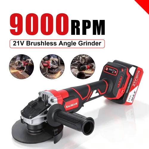 NiuWork Cordless Angle Grinder 4-1/2 inch, 21V Battery Grinder Kit, Power Electric Cut Off Tool, Brushless Motor, 5.0Ah Battery & Charger, for Metal Cutting, Grinding, Polishing