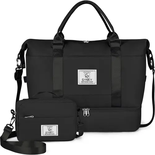 DAKIMOE Women's 2-Pack Travel Duffle Bag Set, Weekender Carry-On with Shoe Compartment, Wet Pocket for Gym, Labor and Delivery Hospital Use