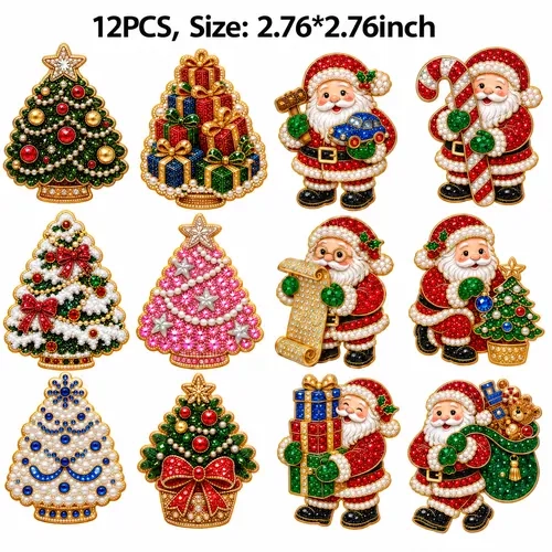 6Pcs/12Pcs DIY Pearl & Diamond Painting Fridge Magnet Craft Kit – Snowy Scenes and Santa Claus. Perfect for Christmas decorations, gifts, and tree ornaments to create a festive atmosphere. DIY diamond painting.