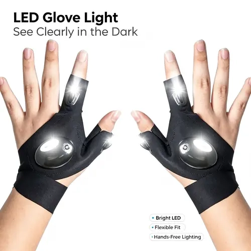 Unisex Polyester LED Finger Flashlight Gloves - One Size, Adjustable Strap, Flexible Fit, Hands-Free Lights for Hiking, Fishing, Outdoor Tasks