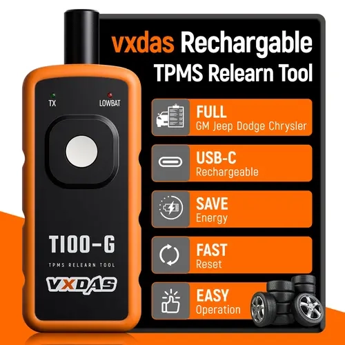 Compact Handheld T100-G TPMS Relearn Tool - USB-C Rechargeable, Built-in Cells, Tool Upgrade for Tire Pressure Sensor Activation on Select GM, Dodge, Jeep & Chrysler Vehicles, Handheld Tool