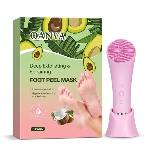 Skincare Set: Silicone Face Cleansing Brush + Moisturizing Foot Peel Mask