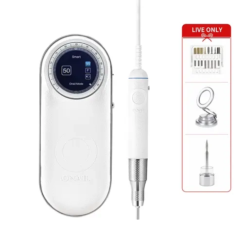 【Live Only】O NAIL Pro Max Professional E-File Drill Manicure Machine, 50000 RPM Rechargeable with AI Quiet Mode & 3mm Shank, Auto Stop Safe Nail Tools & Supplies Equipment for Salon Techs, Nail Supplies Equipment, 171Mm × 68Mm × 40Mm