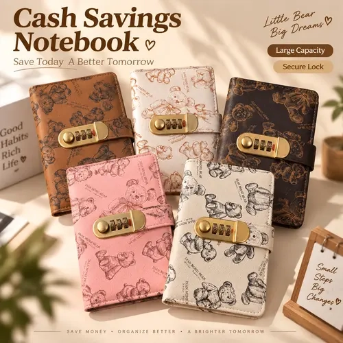 2026 New Lockable Accounting Supplies Notebook - Password Number Wheel Lock, Cash Storage Box, Money Savings Book, Budget Planner, Monthly Bill Organizer