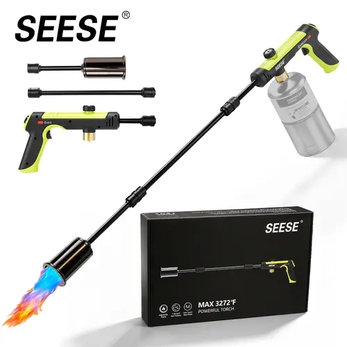SEESE Propane Torch Gun (Propane Tank Not Included), Adjustable Flame Control & Extendable Torch Length, Safety Lock Blow Torch for Sous Vide Searing, BBQ, Fireplace, Charcoal and Wood Burning