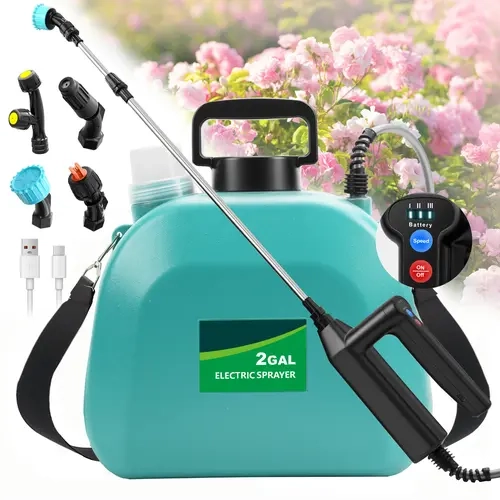SideKing 2-Gallon Battery-Powered Electric Self-Priming Pump Sprayer, Garden Cleaning Tool for Outdoor Surfaces with 3 Pressure Levels, LED Battery Display, 4 Spray Nozzles, Telescopic Wand