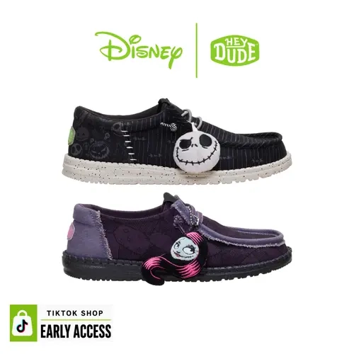 Disney's Tim Burton's The Nightmare Before Christmas X HEYDUDE Collection - Comfortable Slip on Shoes Jack Skellington Sally