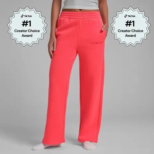 Comfrt | Neon Tranquil Straight Leg Sweatpants | Midweight Fleece Sweats With Oversized Pockets & Elastic Waist