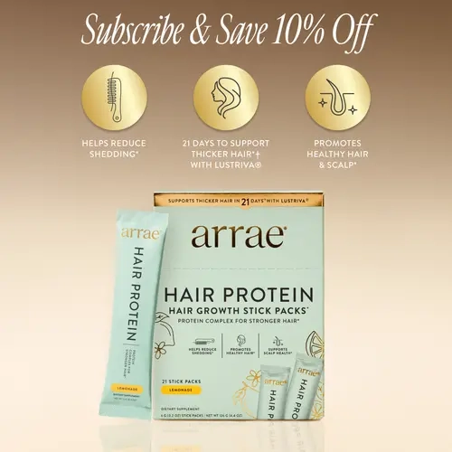 arrae Hair Protein | Hair Growth Support for Thicker, Fuller-Looking Hair | 3g Hair-Strengthening Protein Complex + Clinically Studied Growth-Activators | Shedding & Scalp Support* | Lemonade Flavor | 21-Day Supply