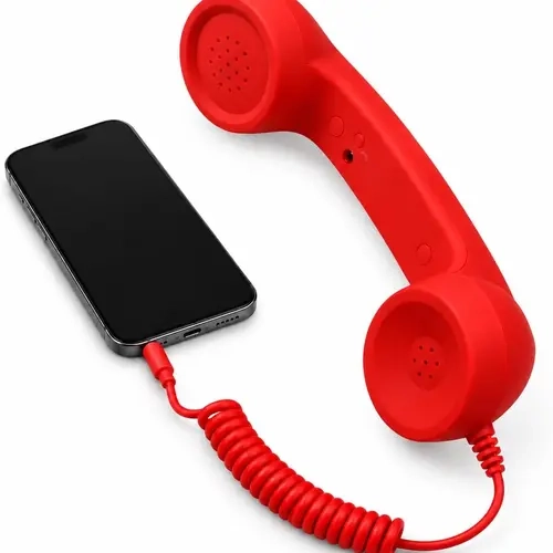 Vintage Retro Telephone Handset with 3.5mm Socket, Built-in Mic, Coiled Cable, Volume Slider, Speaker for Smartphones, Computers