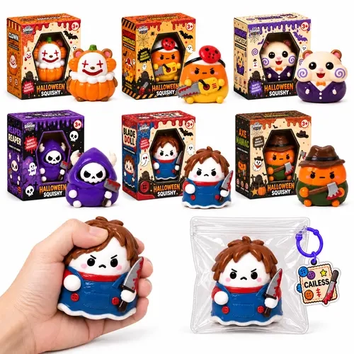 BEIREG Halloween 1PC Taba Squishy Toys, 6 Characters to Choose from, Silicone Squeeze Toy with Keyring in Window Box, Safe Non-Toxic, Soft Slow Rising, Stress Relief Fidget Toys & Halloween Party Favor Gift for 3+ Kids & Adults entertainment  relief tool