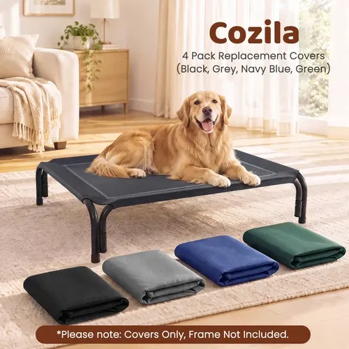 【familyfun】Cozila 4-Pack Replacement Covers for Elevated Dog Beds, Perfect Fit Mesh Dog Cot Covers for Portable Pet Beds, Black, Gray, Navy Blue & Green, Same Size, Frame Not Included, M/L/XL familyfun