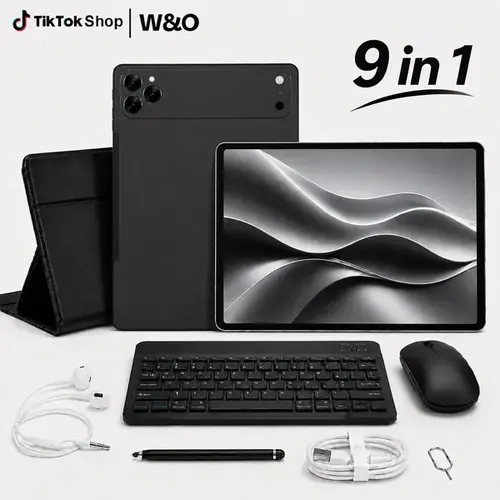 W&O Android 15 Tablet 11-inch for Work & Travel 4+8GB RAM, 256GB Expandable Storage, 10000mAh Battery, 5G WiFi, Dual Cameras - Portable Bundle with Keyboard, Mouse, Case, Stylus