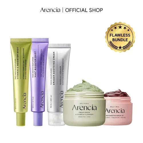 [Flawless Bundle] NAD+ & Vitamin C Booster Shots, Eraser Soothing Cream, Green Rice Mochi Cleanser & Red Smoothie Serum for Smooth, Radiant & Healthy-Looking Skin | Complete K-Beauty Skincare Routine
