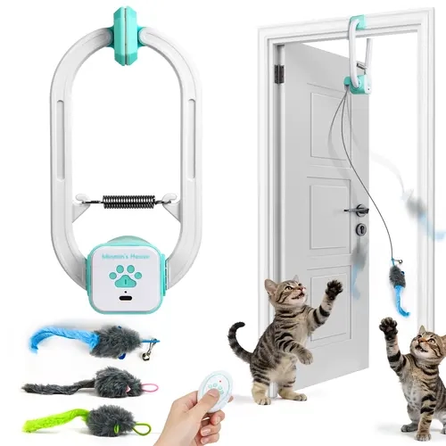 Rechargeable Remote Control Automatic Electric Mouse Cat Teaser Toy - Universal Door Clip Fit, Smart Control Interactive Toy with 2 Motion Modes (360° Spin, Irregular Jumping)