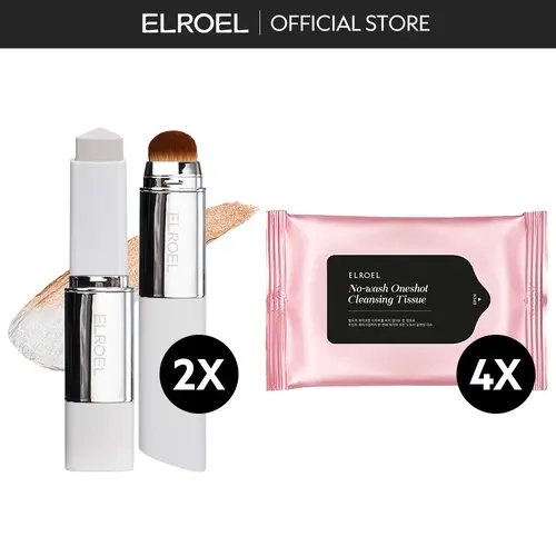 ELROEL Blanc Cover Cream Stick V White x 2EA + No-Wash Oneshot Cleansing Tissue × 4EA