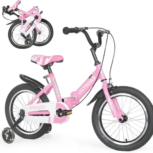 Outroad Kids Bike, Foldable Children's Bicycle for Boys Girls Age 3-9 Years, 14 16 18 Inch Toddlers Bike with Training Wheels, Multiple Colors