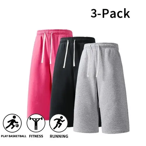 Women's 3-Pack Pure Cotton Athletic Shorts - Elastic Drawstring Bottoms, Shorts for Women for Basketball, Summer Fitness Wear