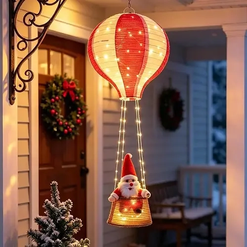 Christmas Hot Air Balloon Hanging Lamp - Battery-Powered Santa Decor, 8 Multi-Mode Lighting, Christmas Decorations Indoor, Warm Glow, Festive Hanging Gift for Porch, Window