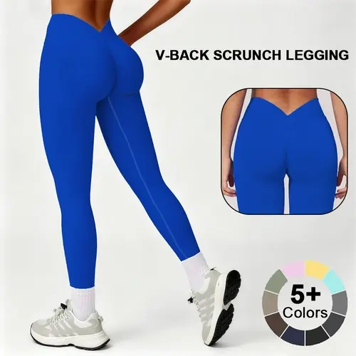 DEEFY LJ V-BACK SCRUNCH LEGGING Women's High Waisted Scrunch Butt Lifting Leggings Tummy Control Workout Pants Yoga Gym Fitness Activewear V Back Glute Contour Stretch Sports Leggings