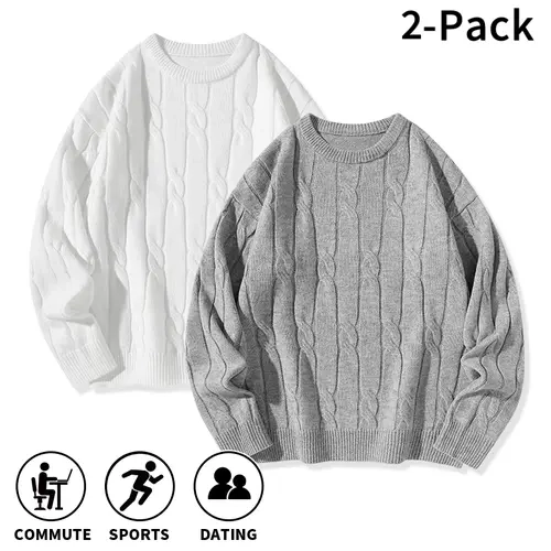 Men’s Crewneck Cable Knit Pullover Sweater Soft Lightweight Warm Knit Fabric for Modern Casual Guys For Office Commute And Dating Looks