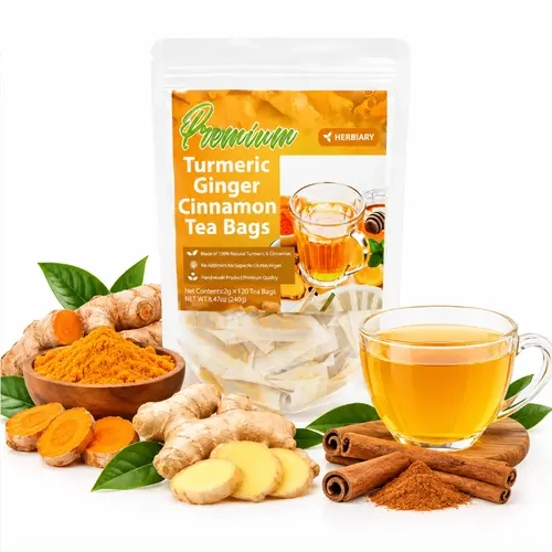 Turmeric Ginger Cinnamon Herbal Tea - 120 Handcrafted, Eco-Friendly, Biodegradable Tea Bags, Natural Beverage with Natural Ingredients, Vegan (Sugar-, Caffeine-, Gluten-Free)