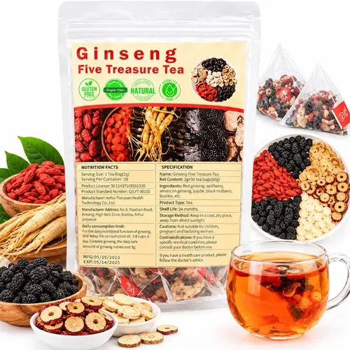Herbiary Organic Ginseng 5-Treasure Herbal Kidney Tea Beverage for Men, Women