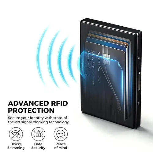 Men's Minimalist RFID-Blocking Metal Card Holder—Ultra-Thin Stainless Steel Business Credit Card Protector, Portable Pocket Security ID Holder, Ideal for Men's Business Travel, Perfect Gift