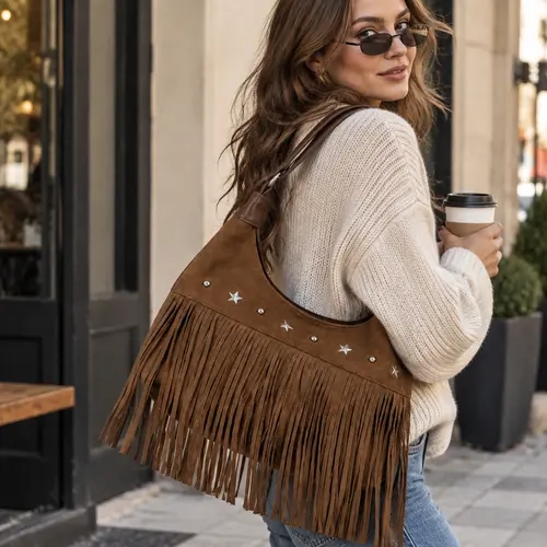 Xggrin Women's Western Boho Crossbody & Shoulder Bag - Brown, Festival Wear, Crossbody Strap, Phone Pocket, 11.0×7.1×2.4 in