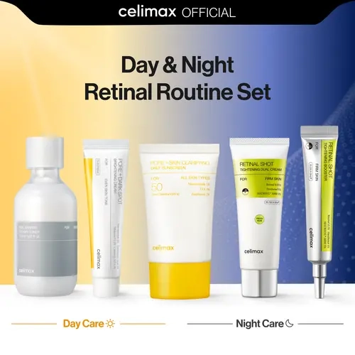 [SAVE 35%] Day & Night Retinal Routine Set | Retinal Shot Tightening Booster, Retinal Dual Cream, Pore+Dark Spot Brightening Cream, Sunscreen, Toner | Anti Aging, Pore Minimizer, Fine Lines, Firmer Skin | K-beauty