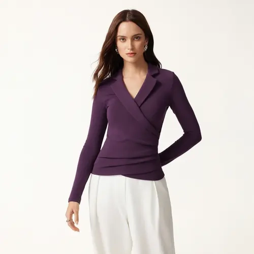 Women's OGL Collared Surplice Blouse - Long Sleeve, Minimalist V-Neck, Fall Outfits tiktokshopstockup